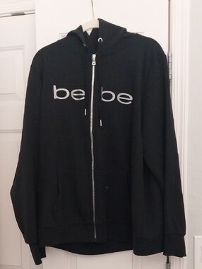 bebe Black Logo Zip-Up Hoodie Jacket